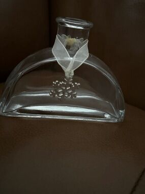 Clear Glass Half-Moon Bud Vase with Ribbon & Snowflake Charm